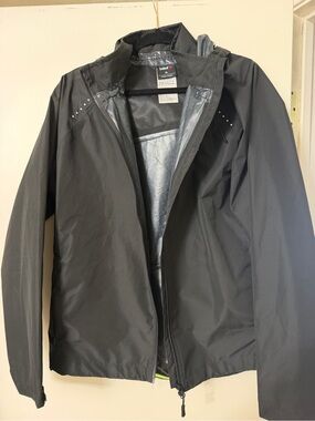 Baleaf Men's Black Hooded Raincoat with Reflective Dots